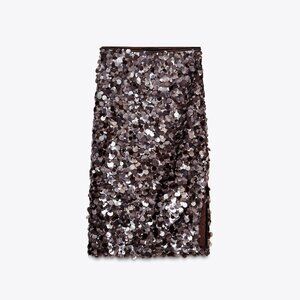 Zara Sequin Midi Skirt with Side Slit — NWT Large